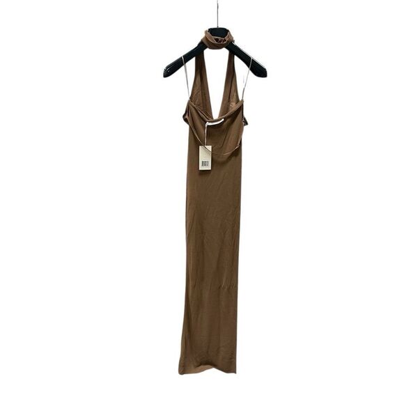 New Aya Muse Edo Halterneck Draped Maxi Dress XS Medium Brown - Picture 6 of 9